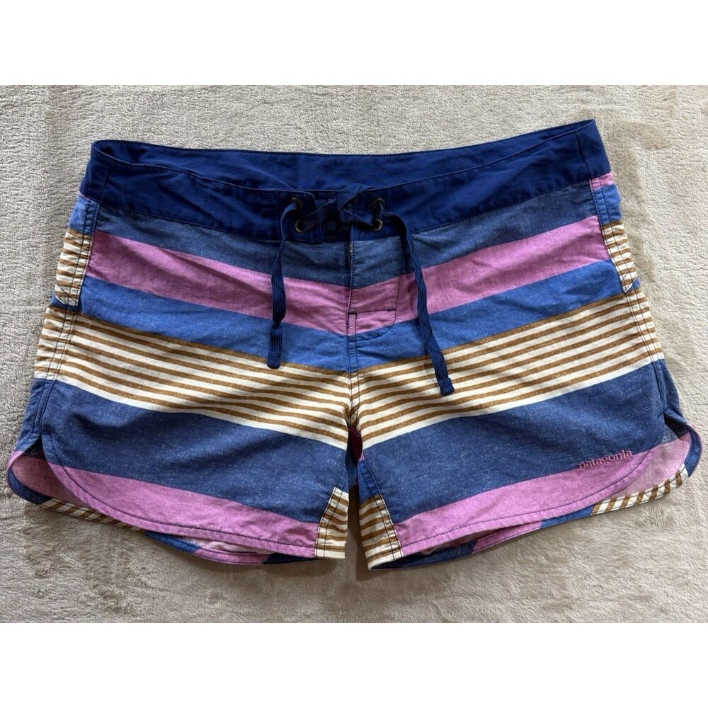 Patagonia Women's Board Shorts Size 8 Color Striped Barely Baggies Beach Swim